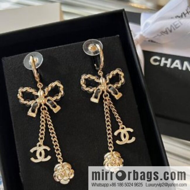 New ☑️ Chanel double c camellia bow stud earrings