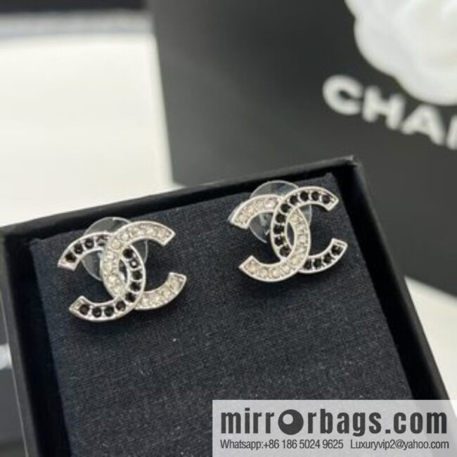 New ☑️ Chanel double c black and white diamond stud earrings