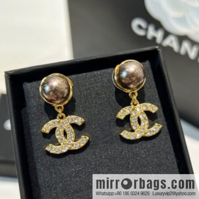 New ☑️ Chanel double c black pearl stud earrings