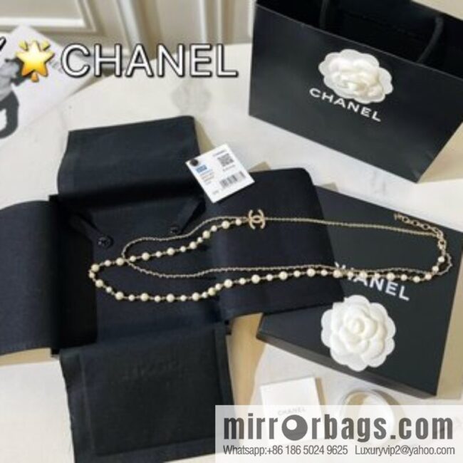 2021 new Chanel double c pearl double layer black leather rope necklace