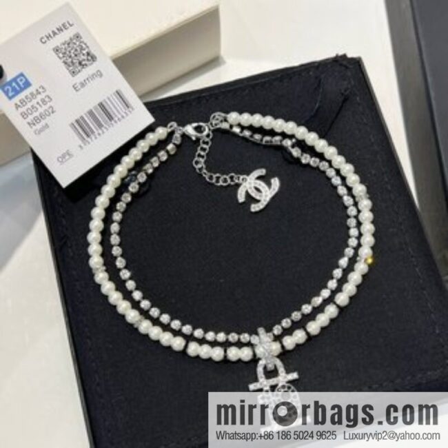 2021 new Chanel black diamond full diamond 19 pearl double layer necklace