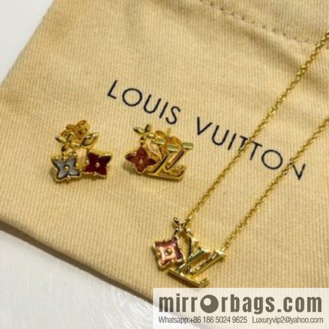 Louis Vuitton lv crystal monogram necklace stud earrings