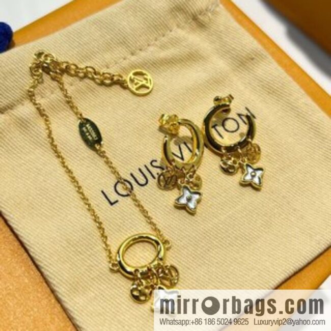 Louis Vuitton lv crystal monogram bracelet stud earrings