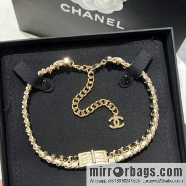 New ☑️ Chanel double c black leather rope lock neck chain necklace choker