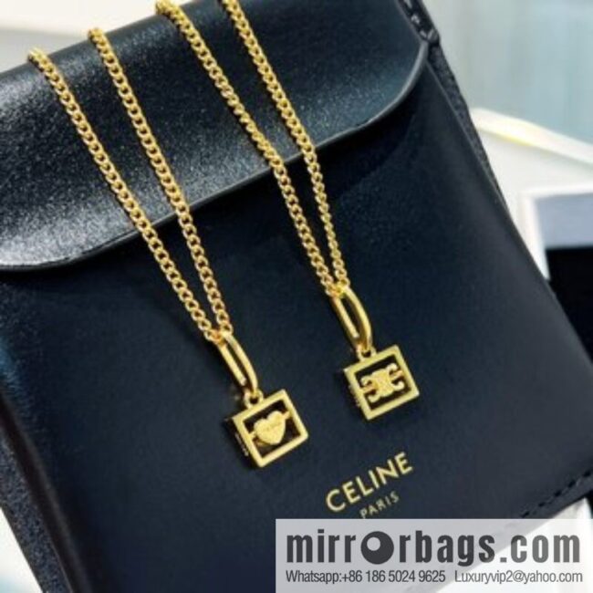 New Celine gold Arc de Triomphe peach heart stud earrings necklace