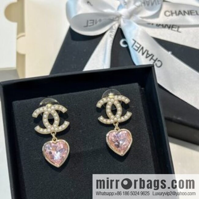 New ☑️ Chanel gold double c pink peach heart earrings