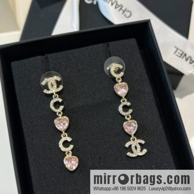 New ☑️ Chanel double c pink peach heart love stud earrings