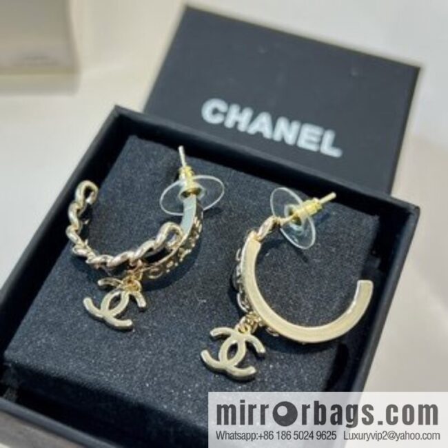 New ☑️ Chanel c2 double c black leather rope letter stud earrings