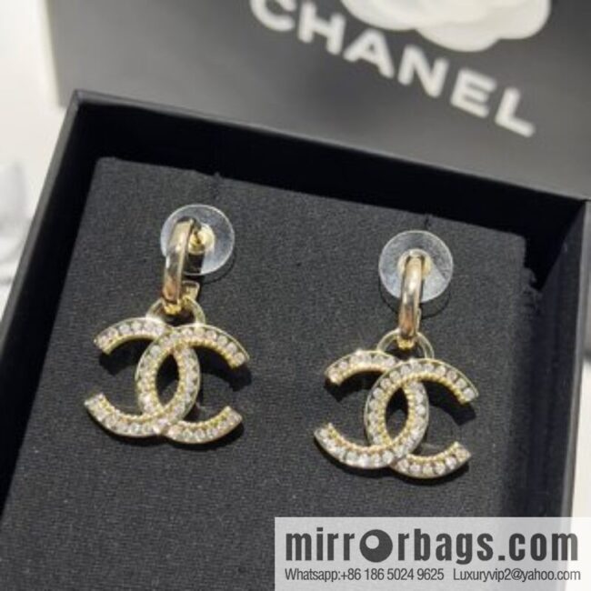 New ☑️ Chanel double c full diamond stud earrings