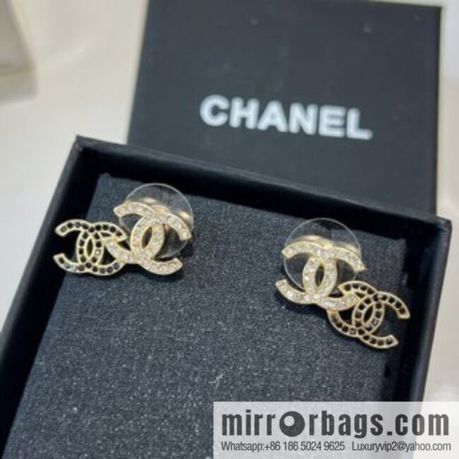 New ☑️ Chanel c1 double c black diamond stud earrings