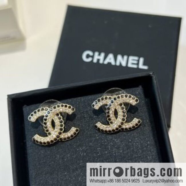 New ☑️ Chanel c1 double c black diamond stud earrings