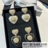 New ☑️ Chanel c2 double c full diamond peach heart love stud earrings