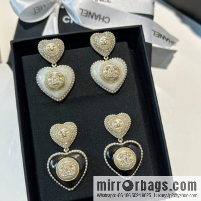 New ☑️ Chanel c2 double c full diamond peach heart love stud earrings