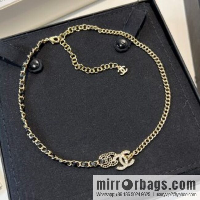 New ☑️ Chanel double c black diamond black leather rope necklace