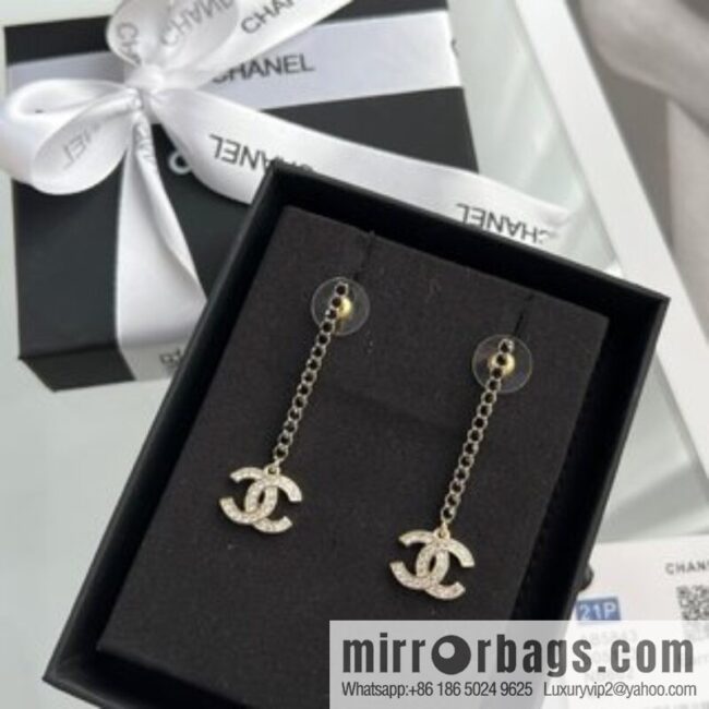 New ☑️ Chanel c2 double c long black diamond stud earrings