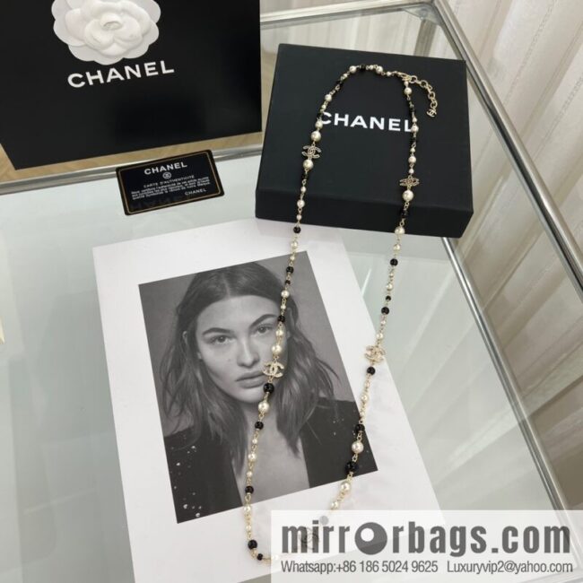 New ☑️ Chanel pearl double c black diamond sweater chain necklace