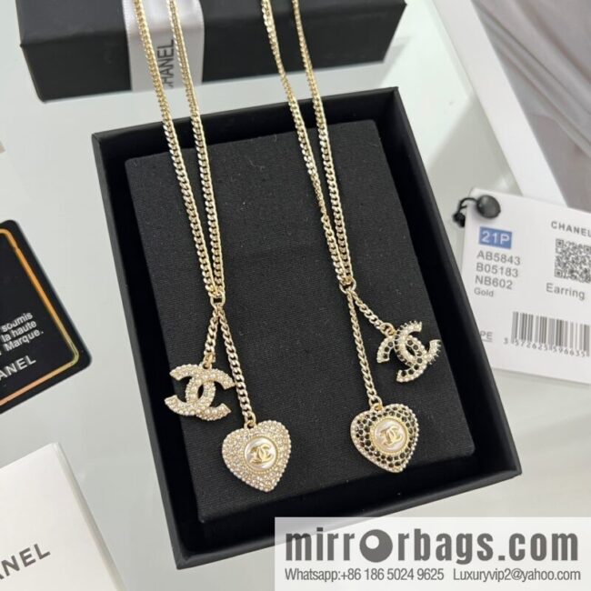 New ☑️ Chanel full diamond peach heart double c necklace