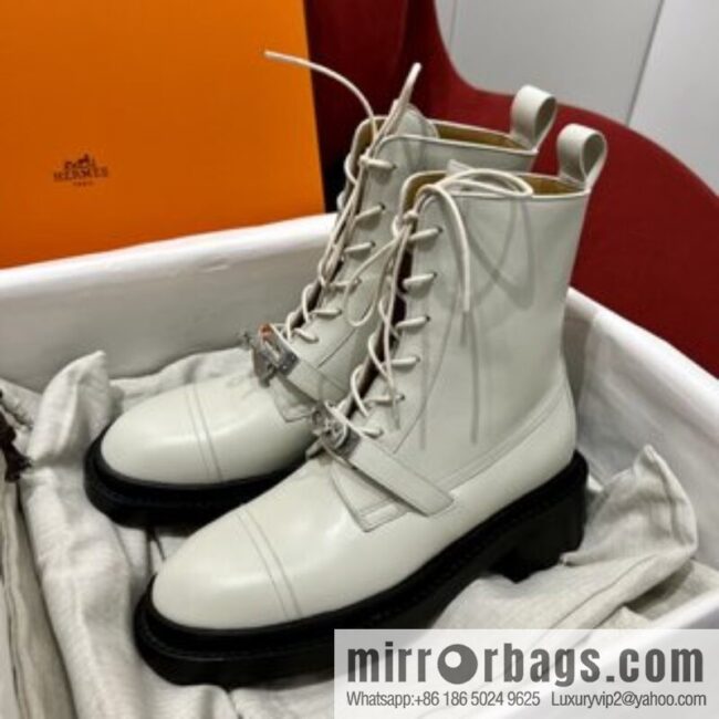 Hermes Hermès Glossy Calfskin Platform and Ankle Boots Martin Boots
