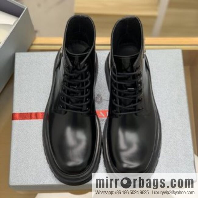 PRADA/Prada metal eyelet and sports men\'s P home leather boots