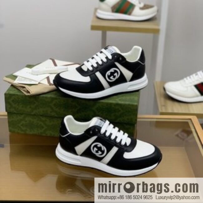 Gucci Gucci uses black and white color matching men\'s sports running shoes