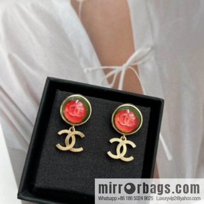 New ☑️ Chanel c2 red cat eye double c stud earrings