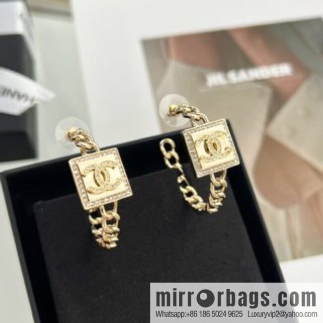 New ☑️ Chanel double c square stud earrings