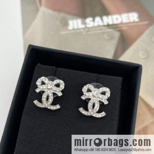 New ☑️ Chanel double c full diamond bow stud earrings