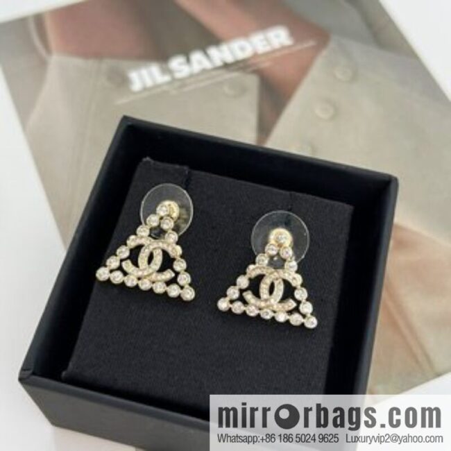 New ☑️ Chanel c1 double c triangle full diamond stud earrings