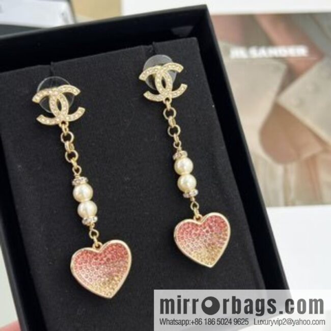 New ☑️ Chanel c2 double c peach heart love pearl stud earrings