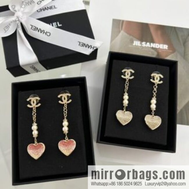 New ☑️ Chanel c2 double c peach heart love pearl stud earrings