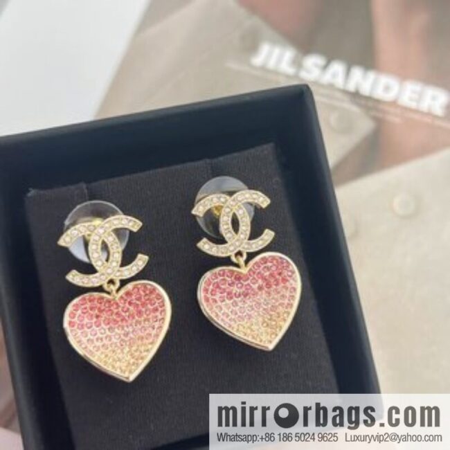 New ☑️ Chanel c2 double c peach heart love stud earrings