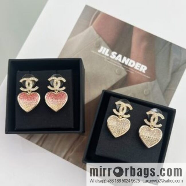 New ☑️ Chanel c2 double c peach heart love stud earrings