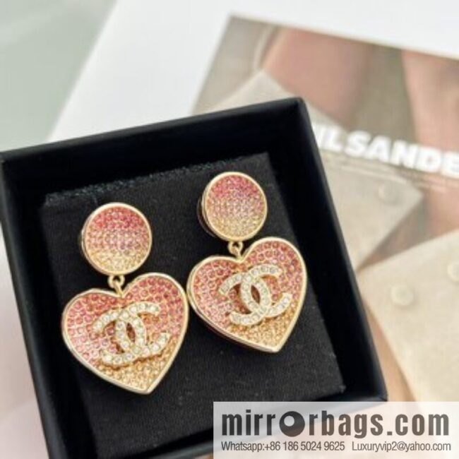 New ☑️ Chanel c2 double c peach heart love stud earrings