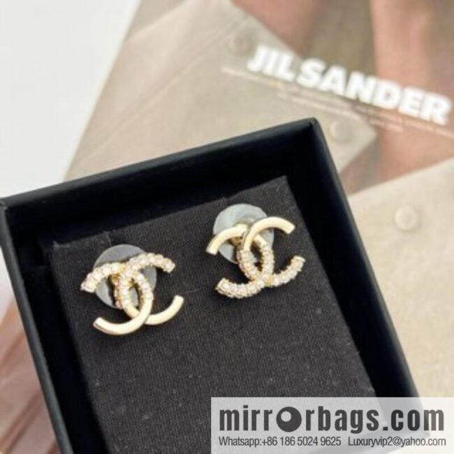 New ☑️ Chanel double c half diamond stud earrings