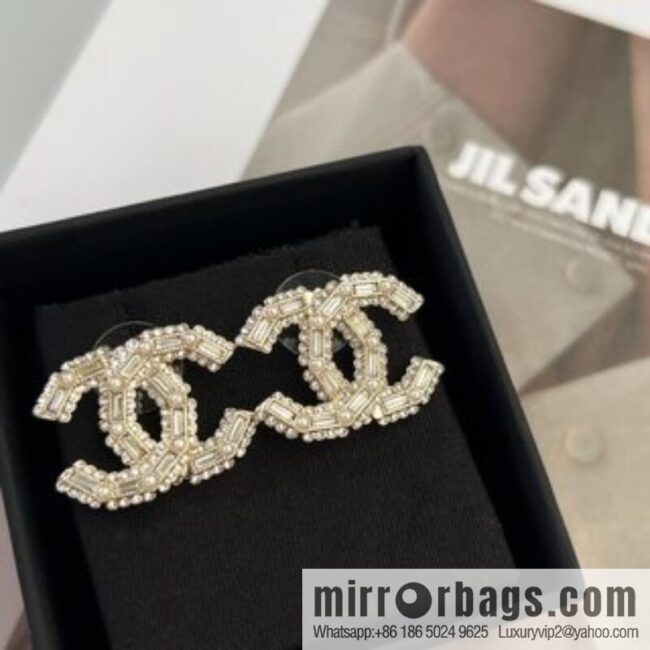 New ☑️ Chanel c1 double c full diamond stud earrings