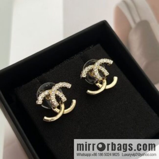 New ☑️ Chanel c1 double c rhinestone patchwork stud earrings