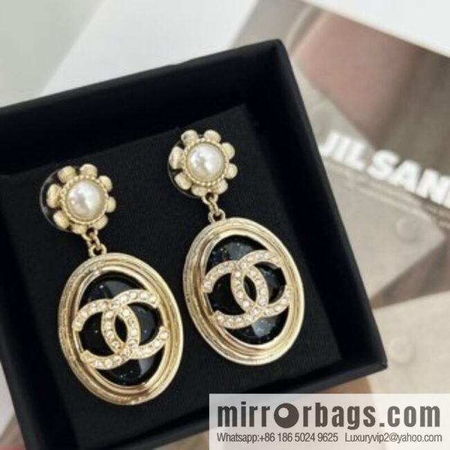 New ☑️ Chanel double c black water drop stud earrings
