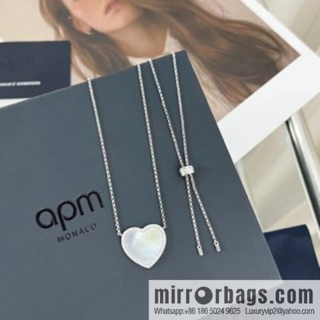APM Monaco white mother shell love necklace adjustable