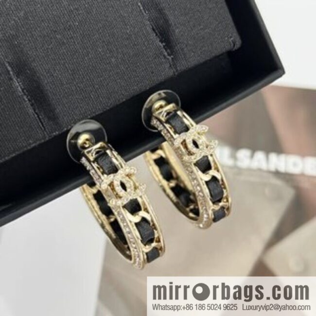 New ☑️ Chanel double c black leather rope stud earrings