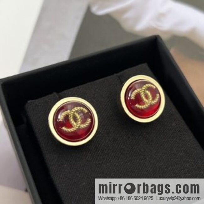 New ☑️ Chanel double c round red stud earrings