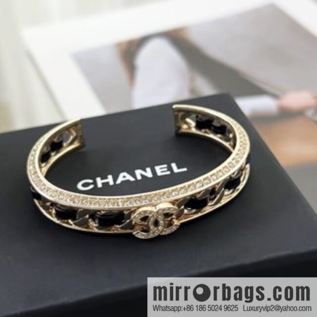 New ☑️ Chanel double c black leather rope open bracelet