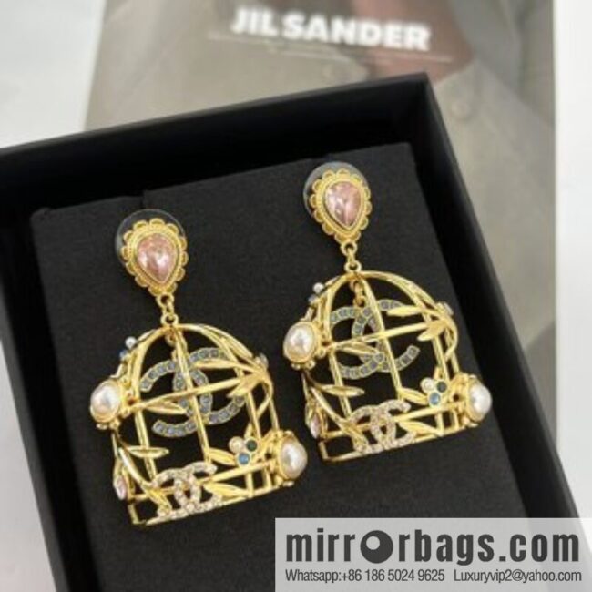 New ☑️ Chanel double c gold bird cage stud earrings
