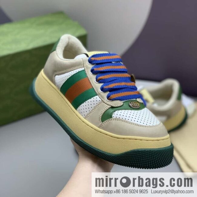 GUCCI retro style green and orange webbing, couple\'s platform shoes
