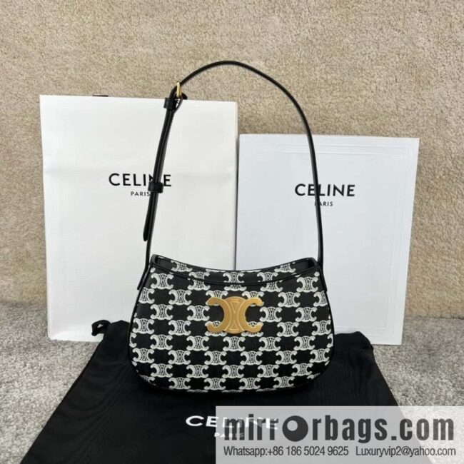 CELINE TILI medium logo printed cow leather (fabric) handbag 115702 black and white flower