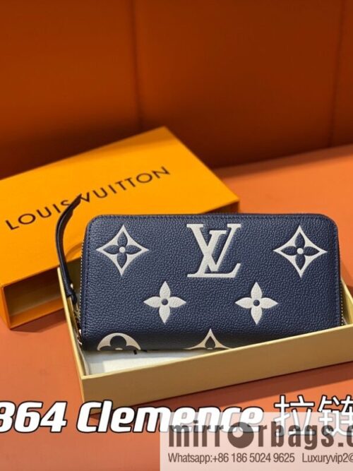 [Premium‑quality] M61864 dark blue silk screen, full leather single zipper wallet series Clemence zipper wallet