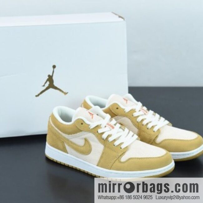 Air Jordan 1 AJ1 low beige yellow corduroy low-top basketball shoes item number: DH7820-700