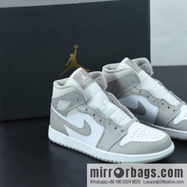 Air Jordan 1 Mid \"Linen\" rag, cream AJ1 middle help, white gray basketball shoes, item number: 554724 082