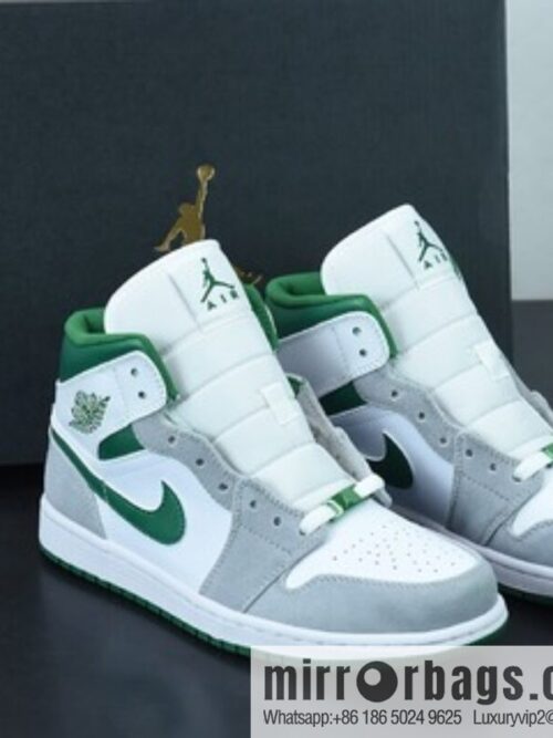 Air Jordan 1 Mid AJ1 Joe 1 medium cultural basketball shoes, white gray green, item number: DC7294-103