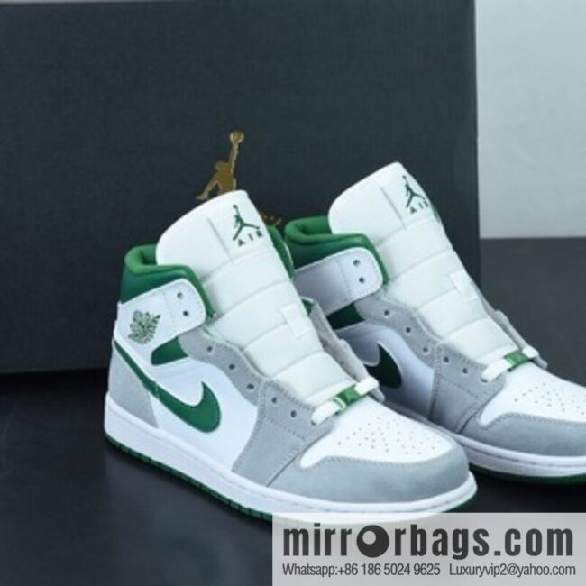 Air Jordan 1 Mid AJ1 Joe 1 medium cultural basketball shoes, white gray green, item number: DC7294-103