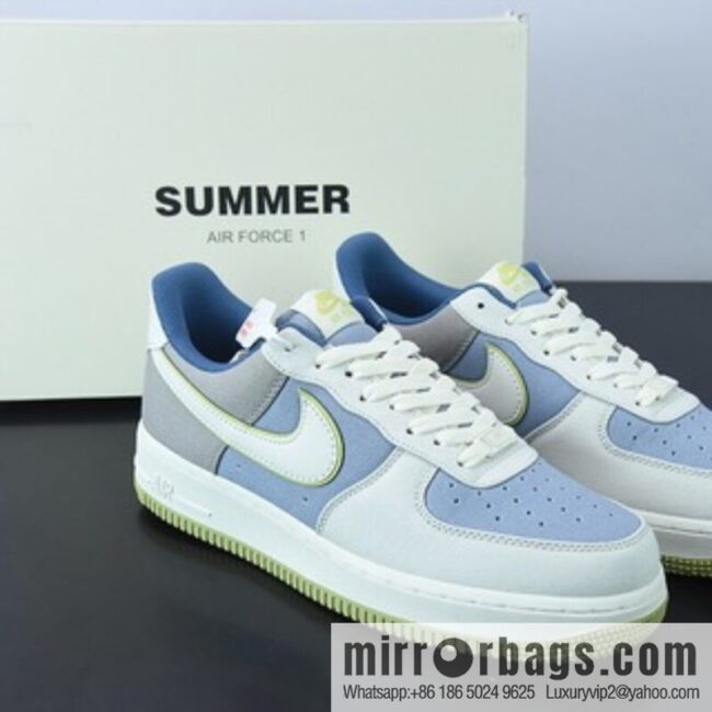 NK Air Force 1 \'07 Blue-Green Cloth Air Force One Low-Top Casual Board Shoes Size: DG2296-025